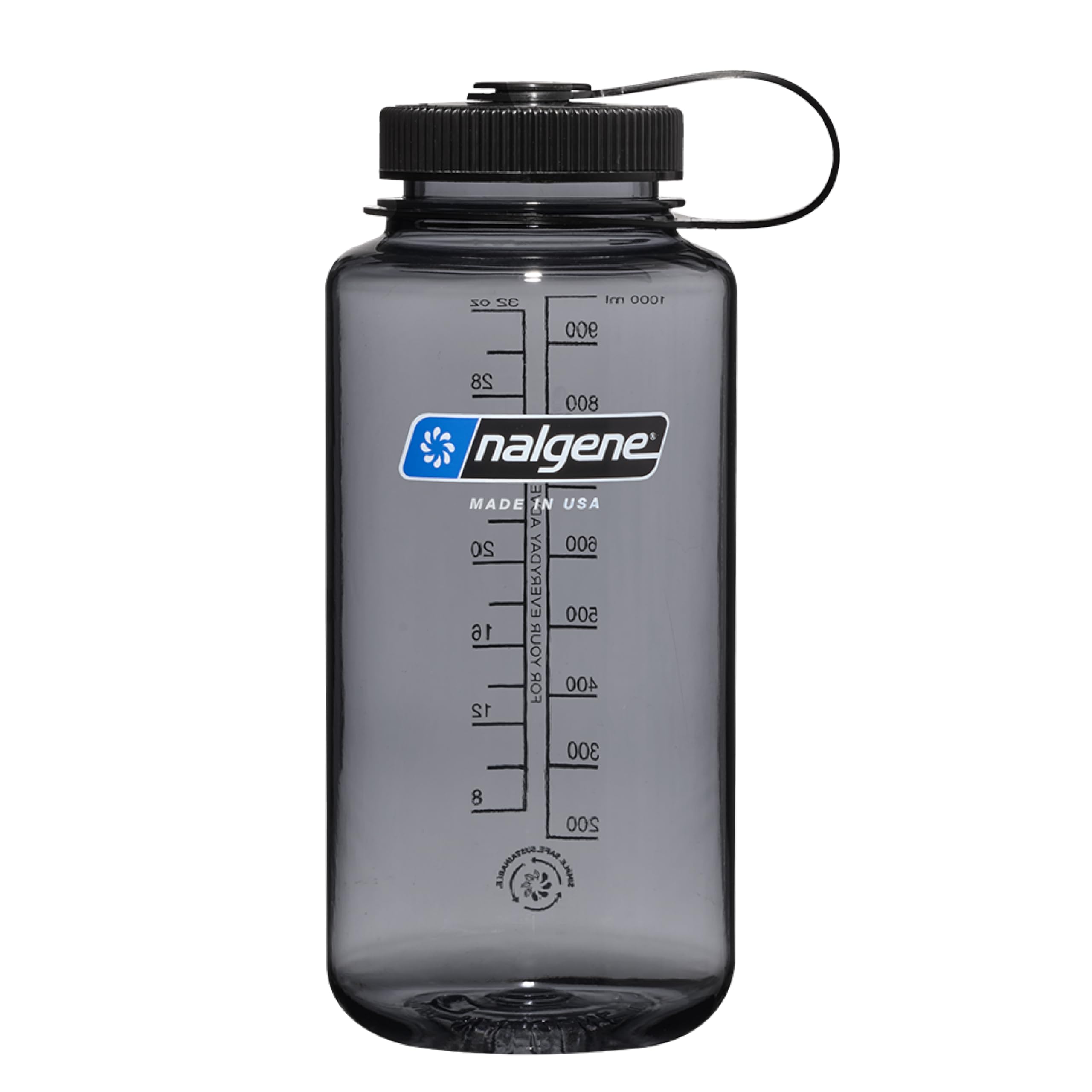Nalgene Sustain Tritan Bpa-Free Water Bottle Made With Material Derived From 50% Plastic Waste, 32 Oz, Wide Mouth, Gray W/ Black